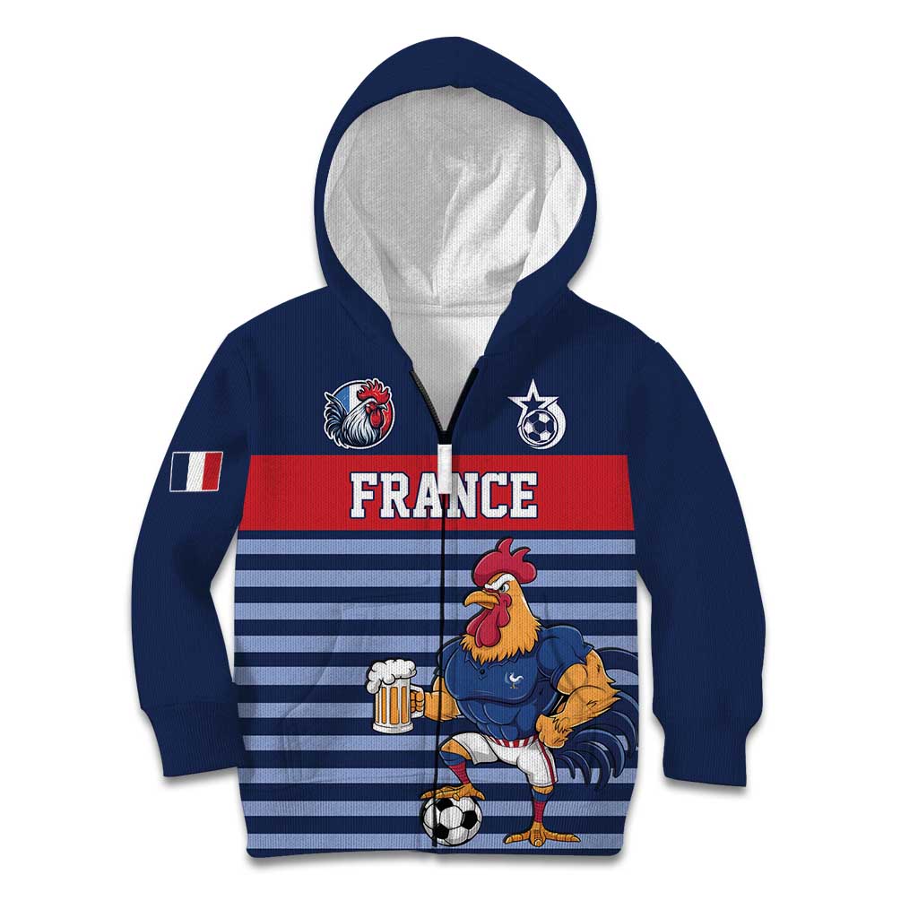 Custom France Football Kid Hoodie Blue Gallic Rooster Mascot
