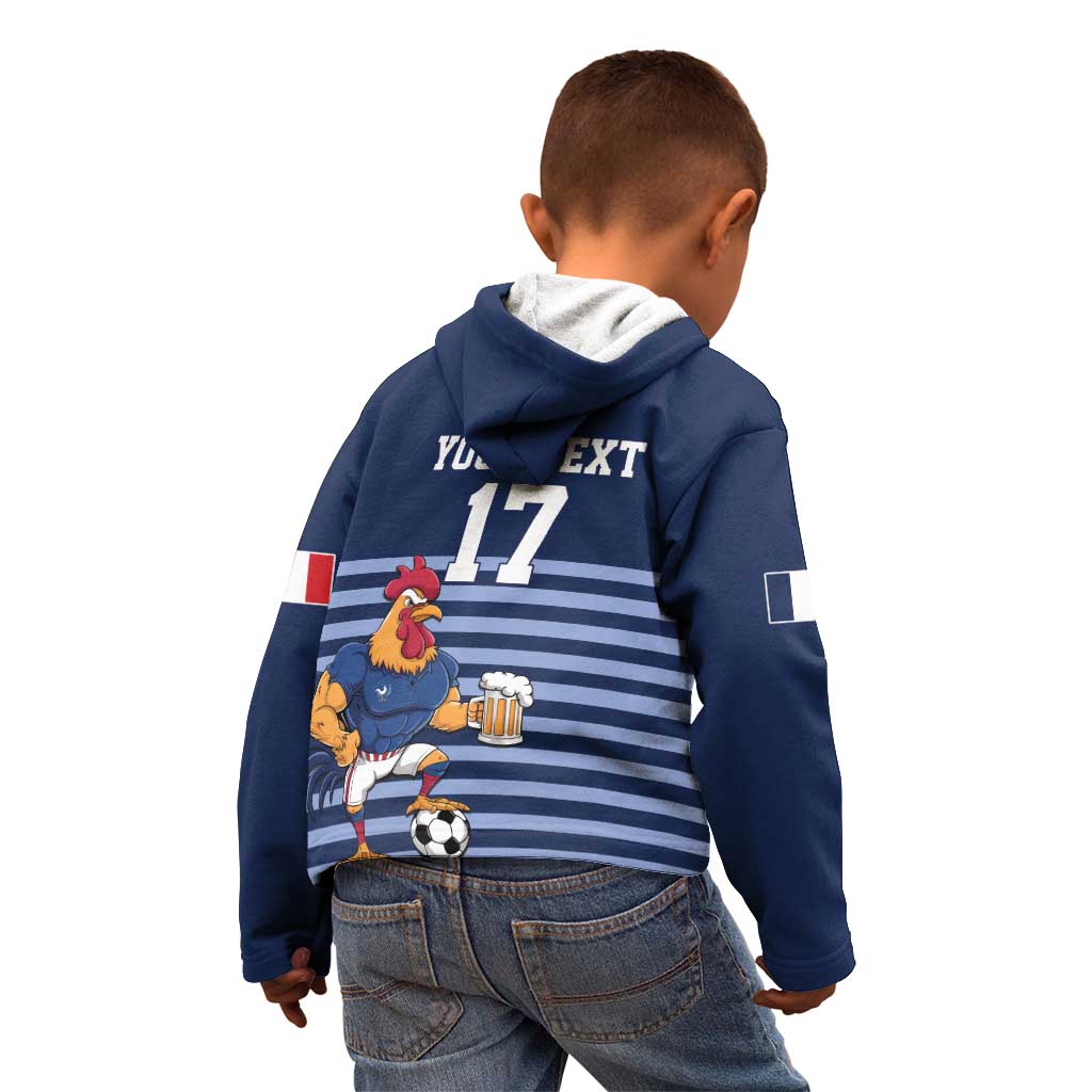 Custom France Football Kid Hoodie Blue Gallic Rooster Mascot
