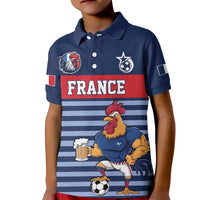 Custom France Football Kid Polo Shirt Blue Gallic Rooster Mascot