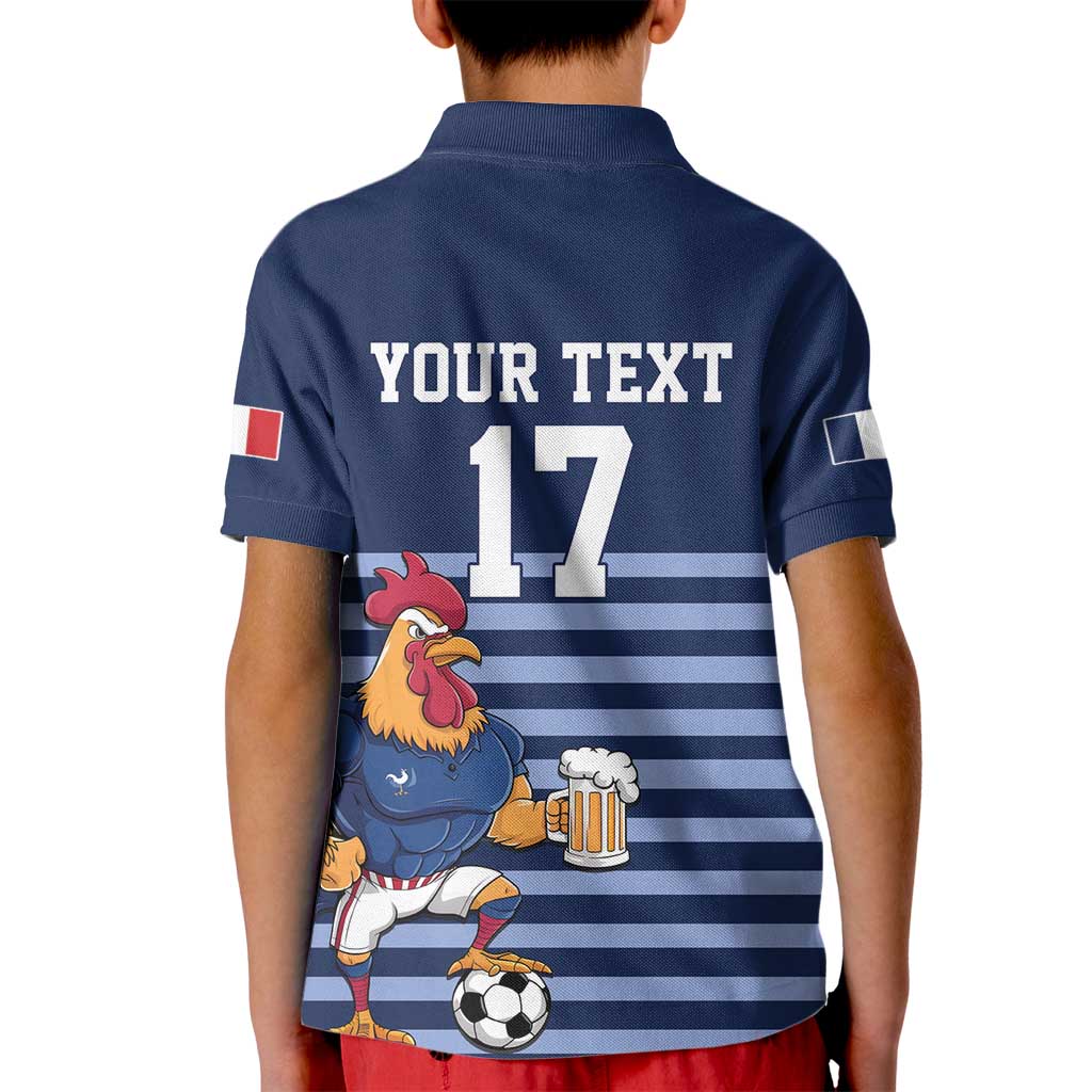 Custom France Football Kid Polo Shirt Blue Gallic Rooster Mascot