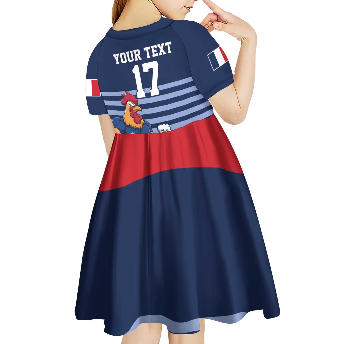 Custom France Football Kid Short Sleeve Dress Blue Gallic Rooster Mascot