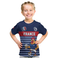 Custom France Football Kid T Shirt Blue Gallic Rooster Mascot