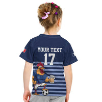 Custom France Football Kid T Shirt Blue Gallic Rooster Mascot