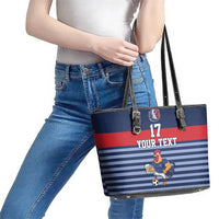 Custom France Football Leather Tote Bag Blue Gallic Rooster Mascot