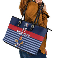 Custom France Football Leather Tote Bag Blue Gallic Rooster Mascot