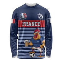 Custom France Football Long Sleeve Shirt Blue Gallic Rooster Mascot