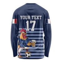 Custom France Football Long Sleeve Shirt Blue Gallic Rooster Mascot