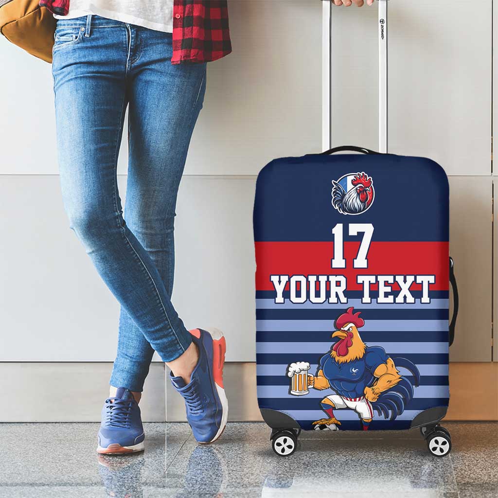 Custom France Football Luggage Cover Blue Gallic Rooster Mascot