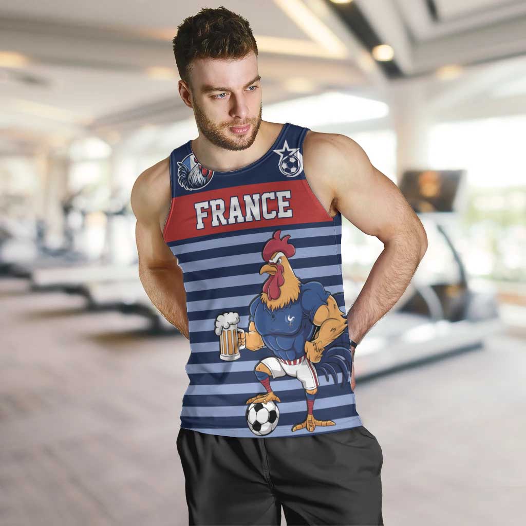 Custom France Football Men Tank Top Blue Gallic Rooster Mascot