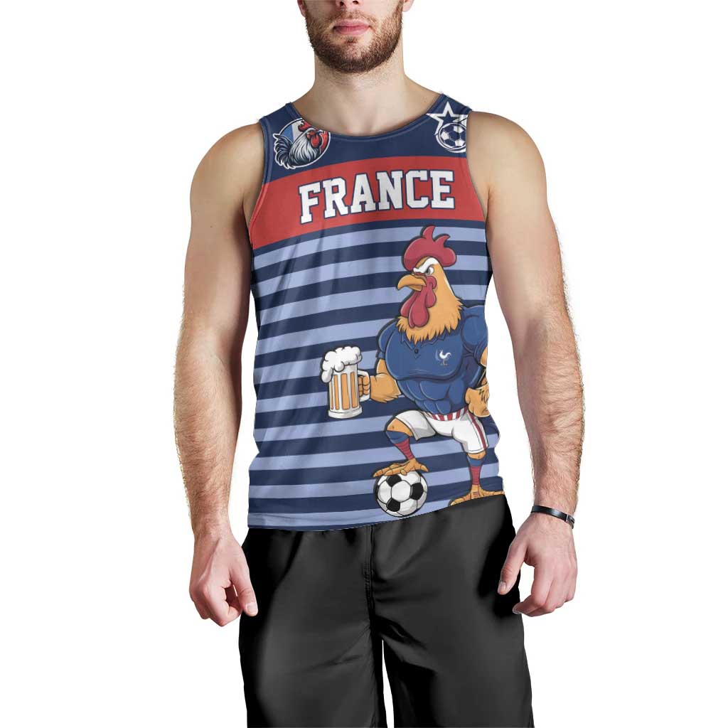 Custom France Football Men Tank Top Blue Gallic Rooster Mascot