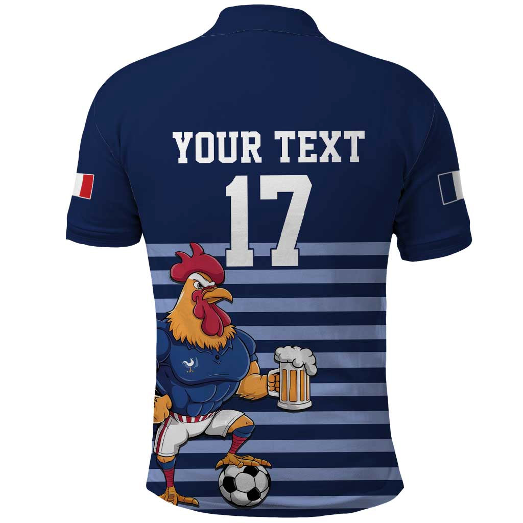 Custom France Football Polo Shirt Blue Gallic Rooster Mascot