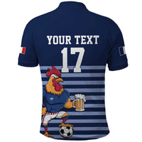 Custom France Football Polo Shirt Blue Gallic Rooster Mascot