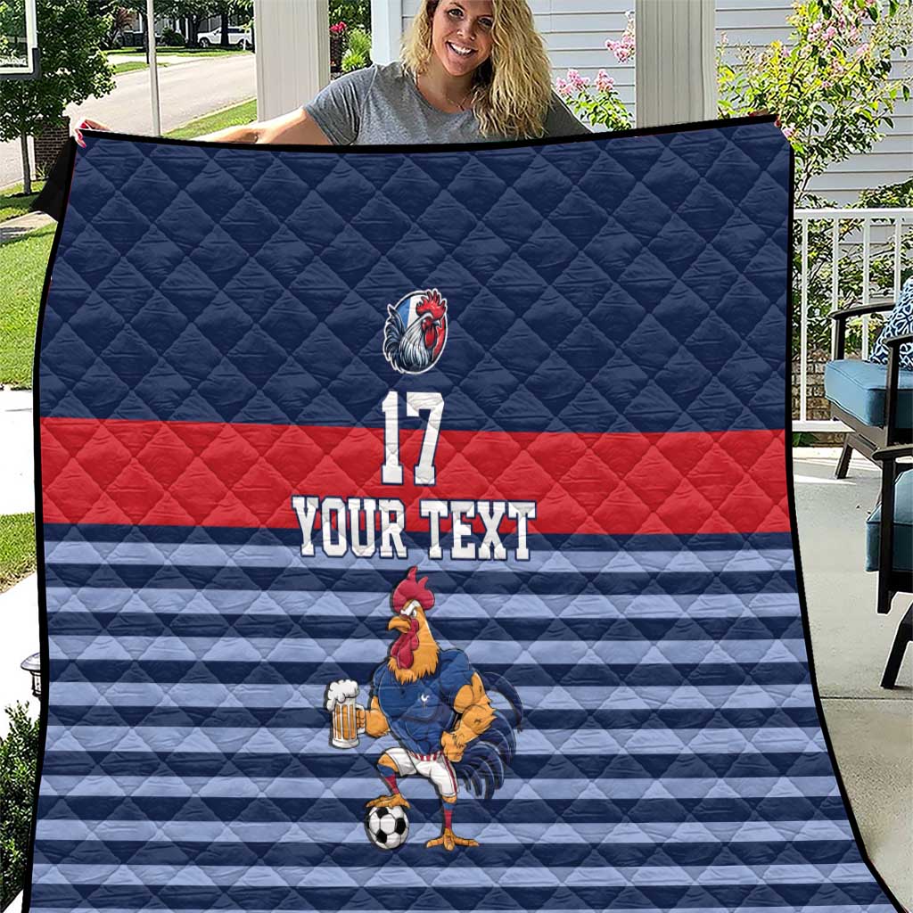 Custom France Football Quilt Blue Gallic Rooster Mascot
