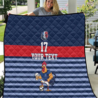 Custom France Football Quilt Blue Gallic Rooster Mascot