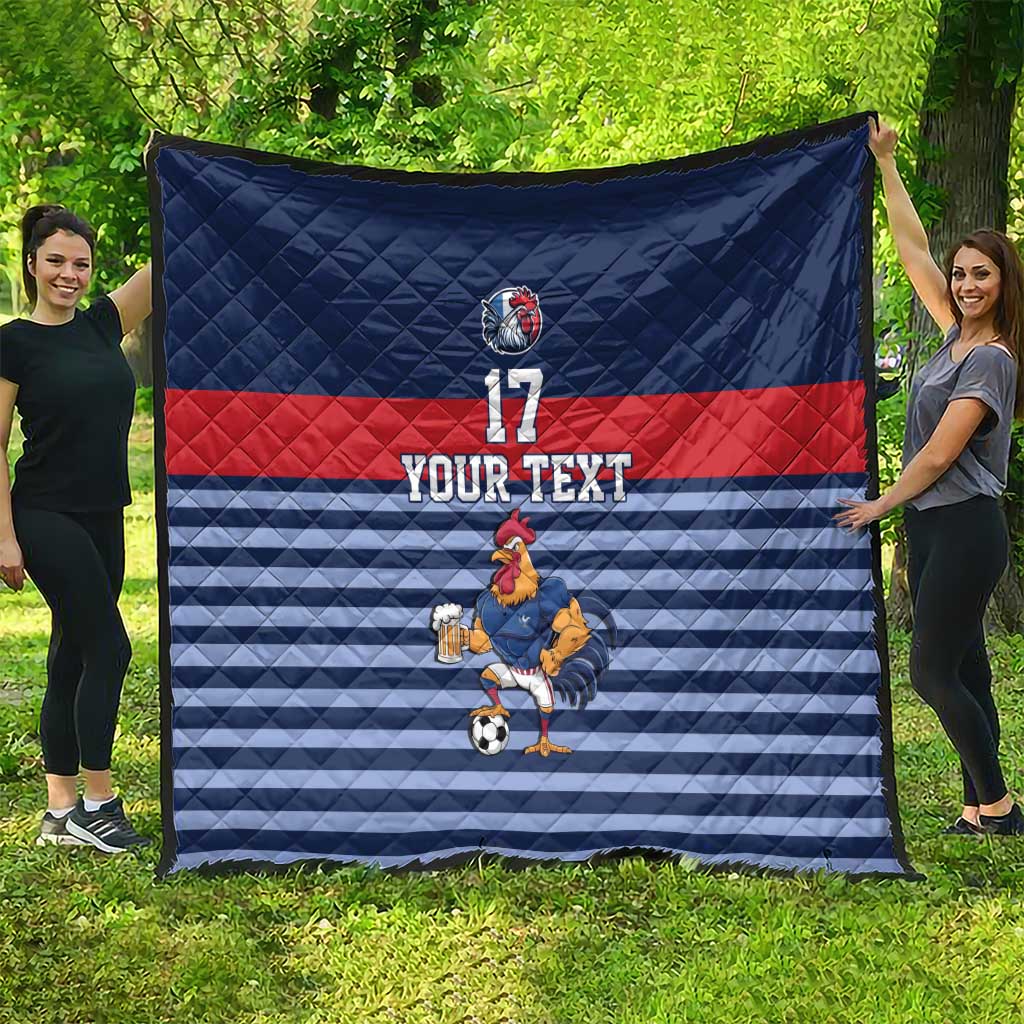 Custom France Football Quilt Blue Gallic Rooster Mascot