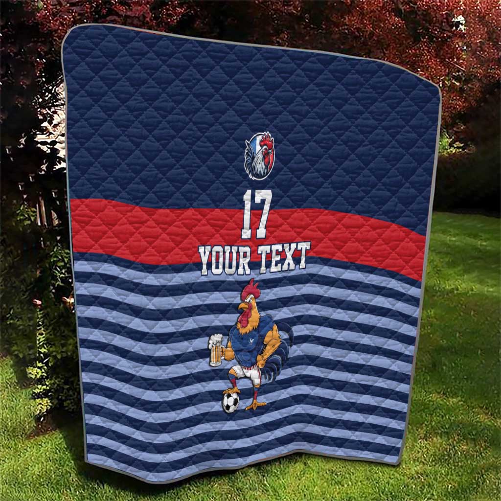 Custom France Football Quilt Blue Gallic Rooster Mascot