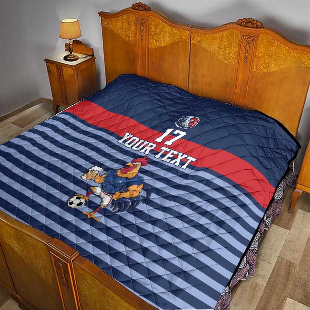 Custom France Football Quilt Blue Gallic Rooster Mascot