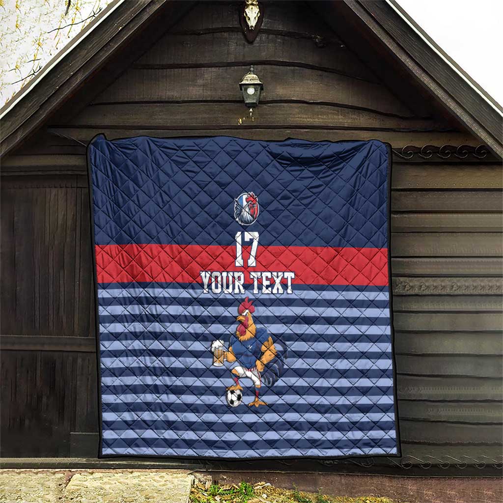 Custom France Football Quilt Blue Gallic Rooster Mascot