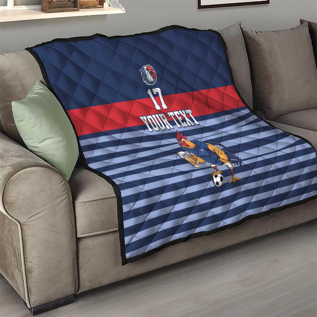 Custom France Football Quilt Blue Gallic Rooster Mascot