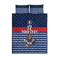 Custom France Football Quilt Bed Set Blue Gallic Rooster Mascot