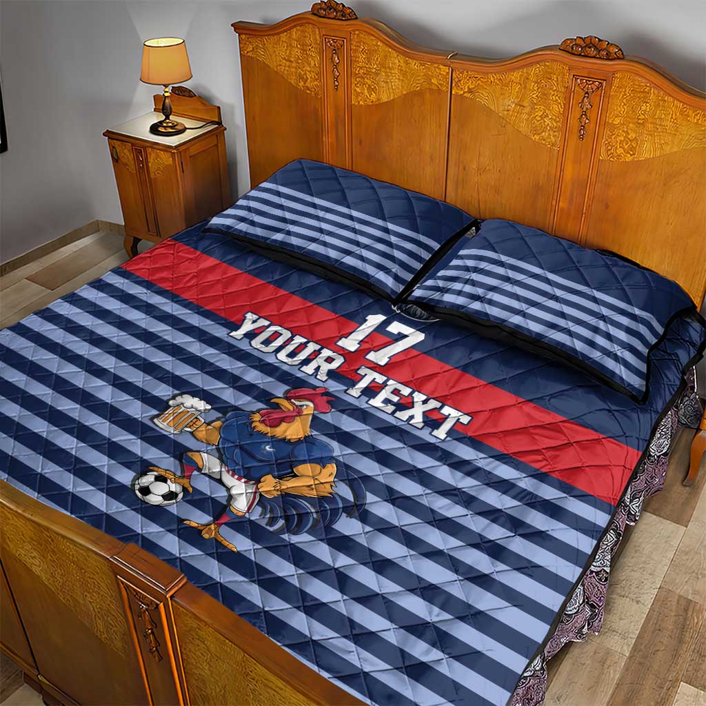 Custom France Football Quilt Bed Set Blue Gallic Rooster Mascot