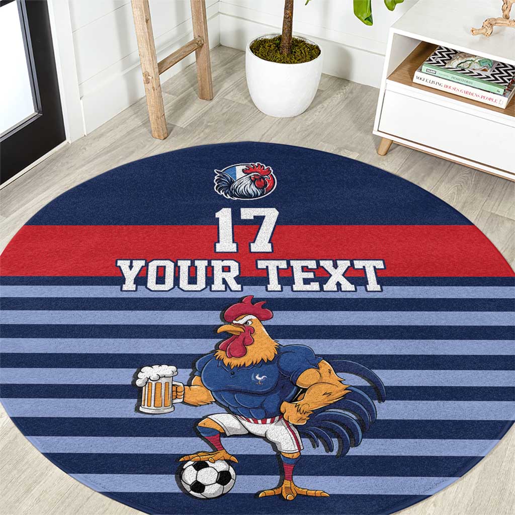Custom France Football Round Carpet Blue Gallic Rooster Mascot