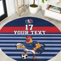 Custom France Football Round Carpet Blue Gallic Rooster Mascot