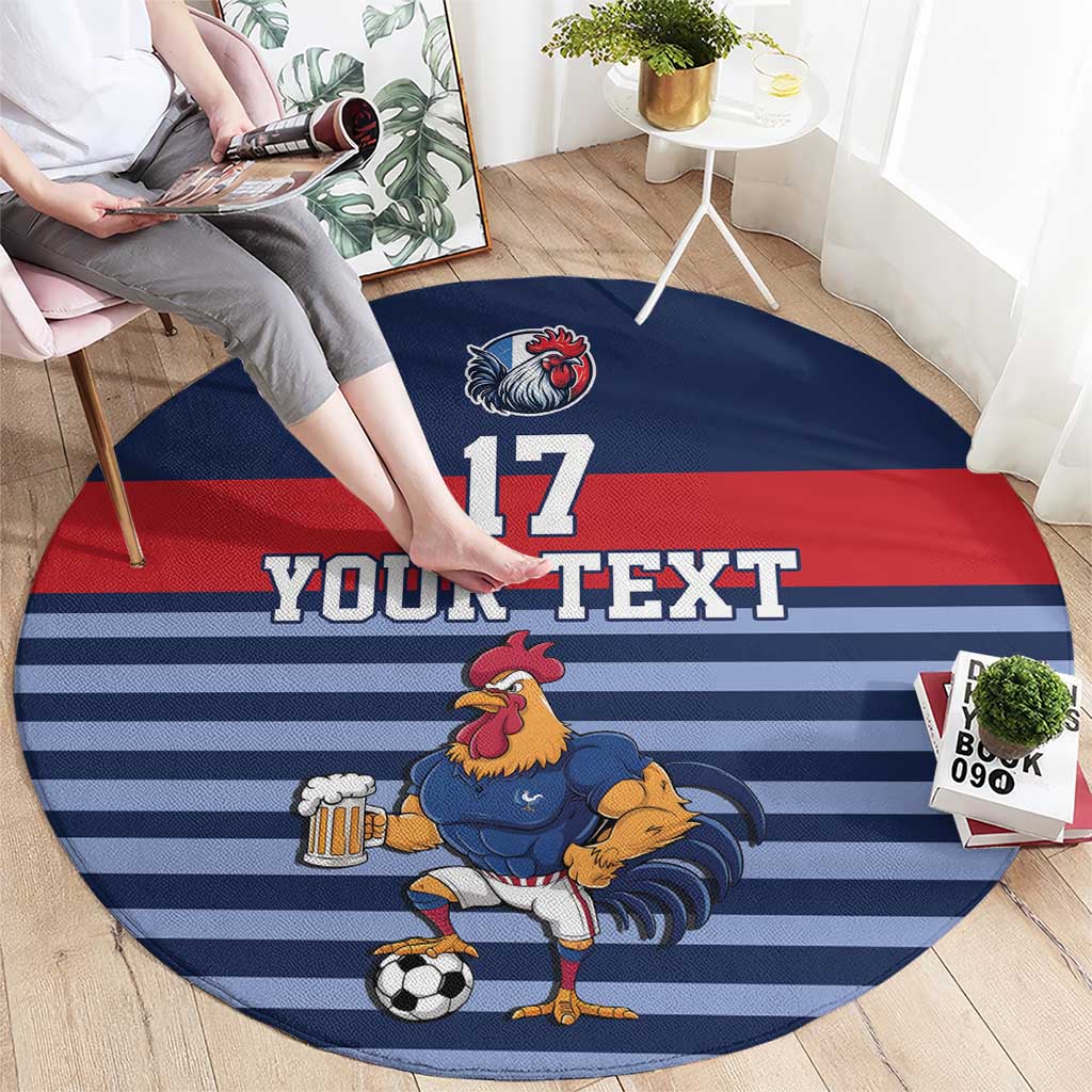 Custom France Football Round Carpet Blue Gallic Rooster Mascot