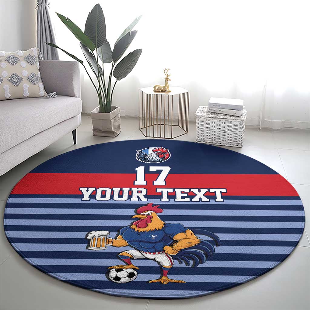 Custom France Football Round Carpet Blue Gallic Rooster Mascot