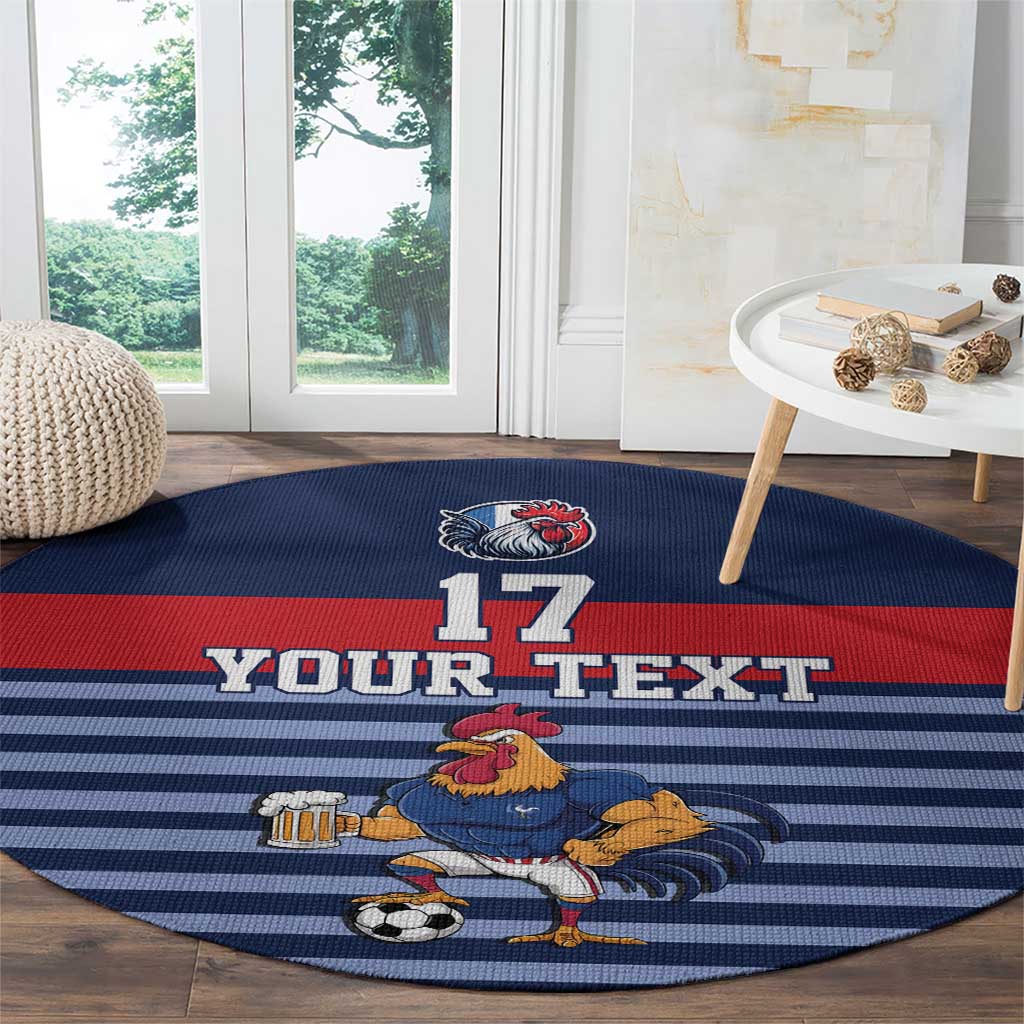 Custom France Football Round Carpet Blue Gallic Rooster Mascot