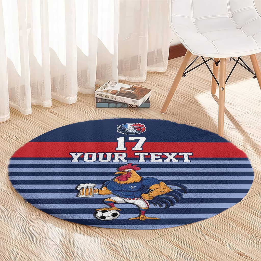 Custom France Football Round Carpet Blue Gallic Rooster Mascot