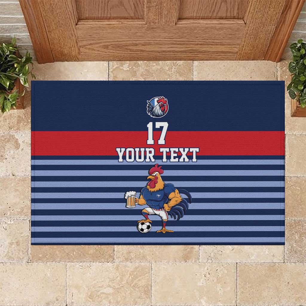 Custom France Football Rubber Doormat Blue Gallic Rooster Mascot
