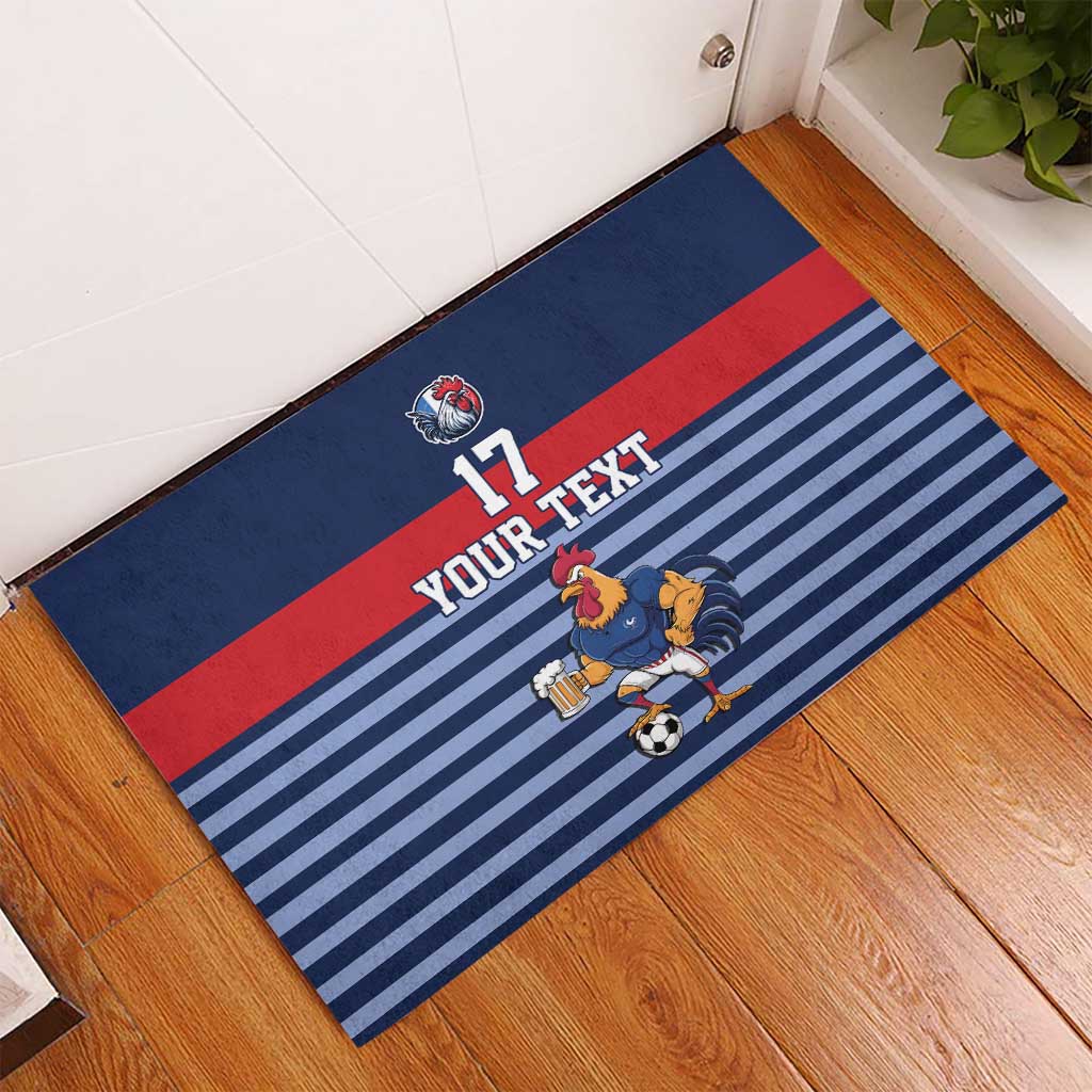 Custom France Football Rubber Doormat Blue Gallic Rooster Mascot