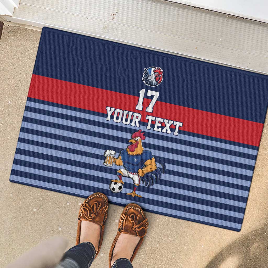 Custom France Football Rubber Doormat Blue Gallic Rooster Mascot
