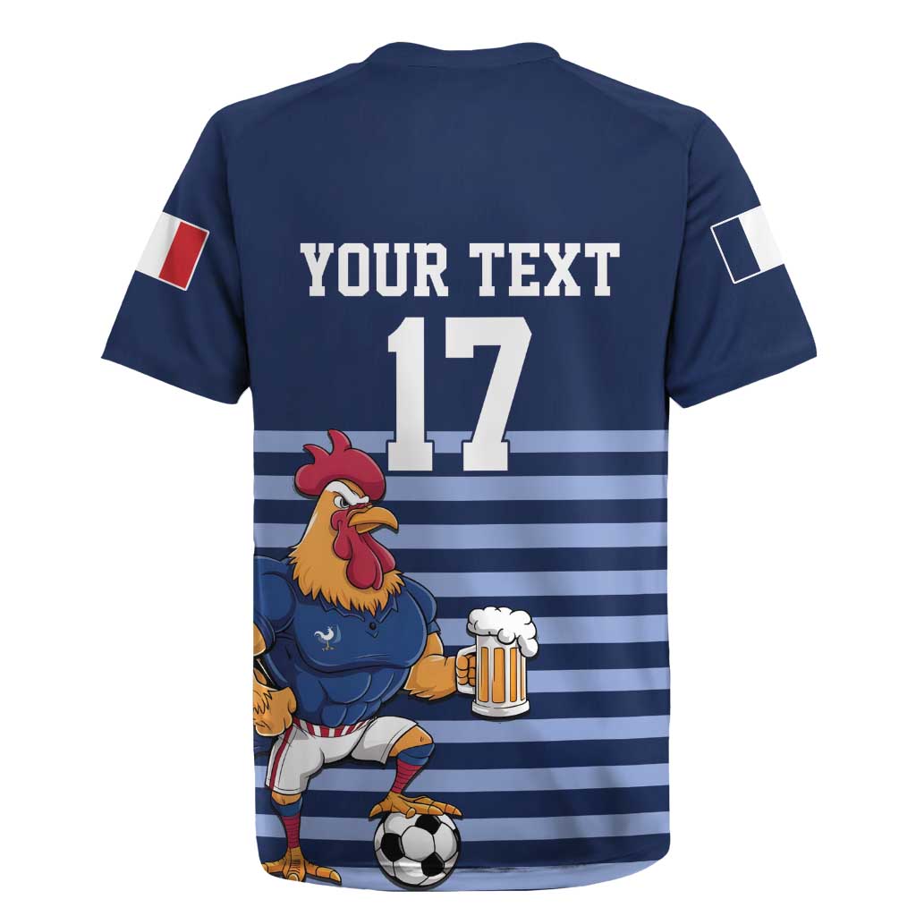 Custom France Football Rugby Jersey Blue Gallic Rooster Mascot