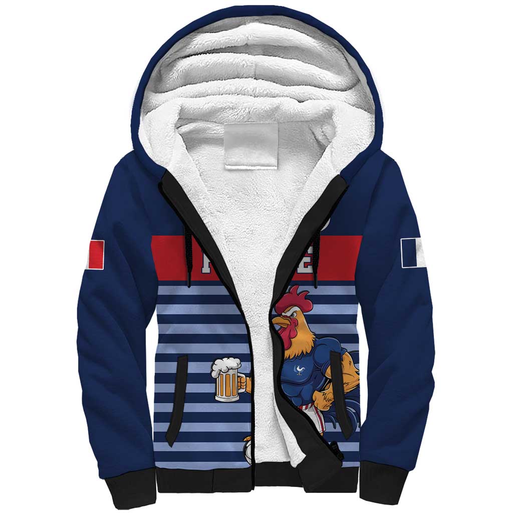 Custom France Football Sherpa Hoodie Blue Gallic Rooster Mascot