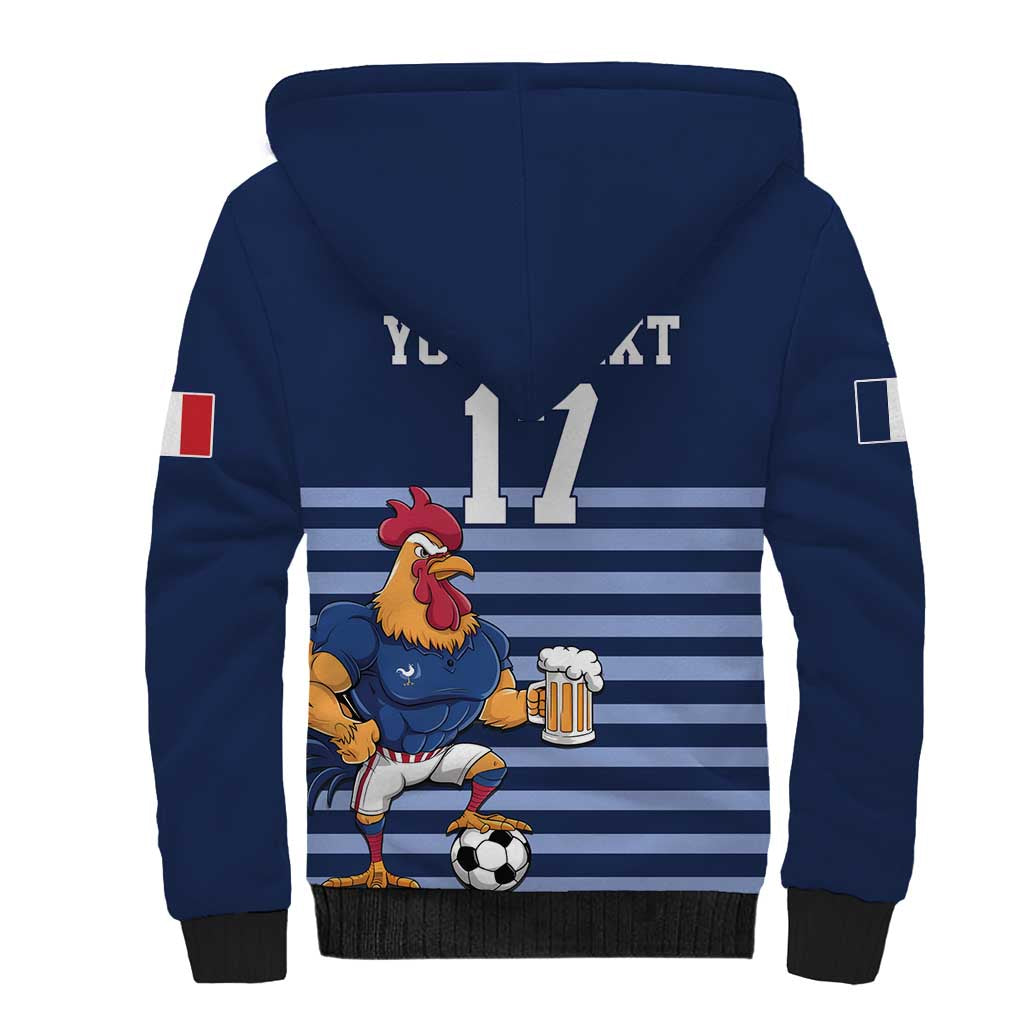 Custom France Football Sherpa Hoodie Blue Gallic Rooster Mascot
