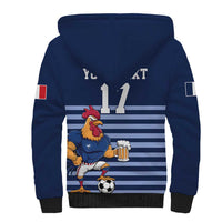 Custom France Football Sherpa Hoodie Blue Gallic Rooster Mascot