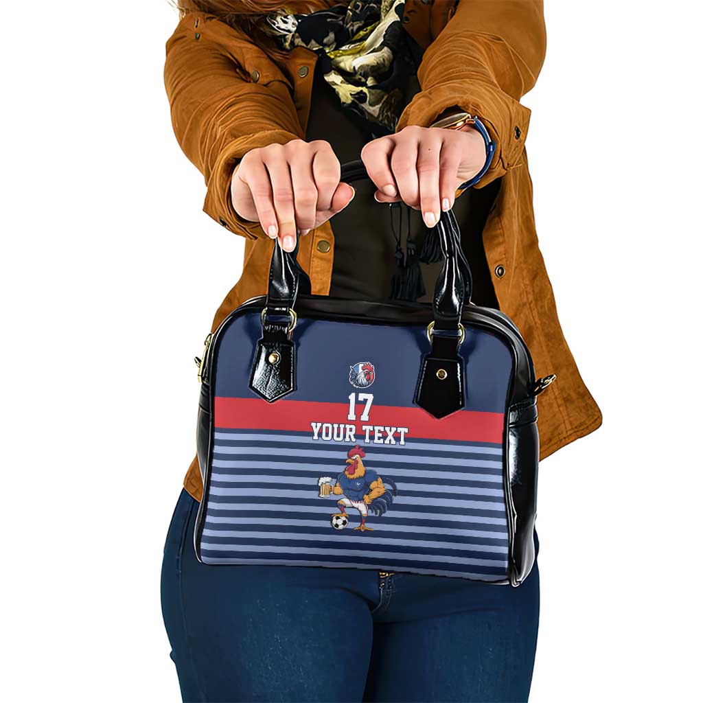 Custom France Football Shoulder Handbag Blue Gallic Rooster Mascot