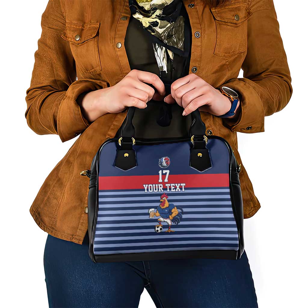 Custom France Football Shoulder Handbag Blue Gallic Rooster Mascot