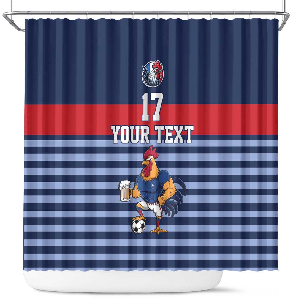 Custom France Football Shower Curtain Blue Gallic Rooster Mascot