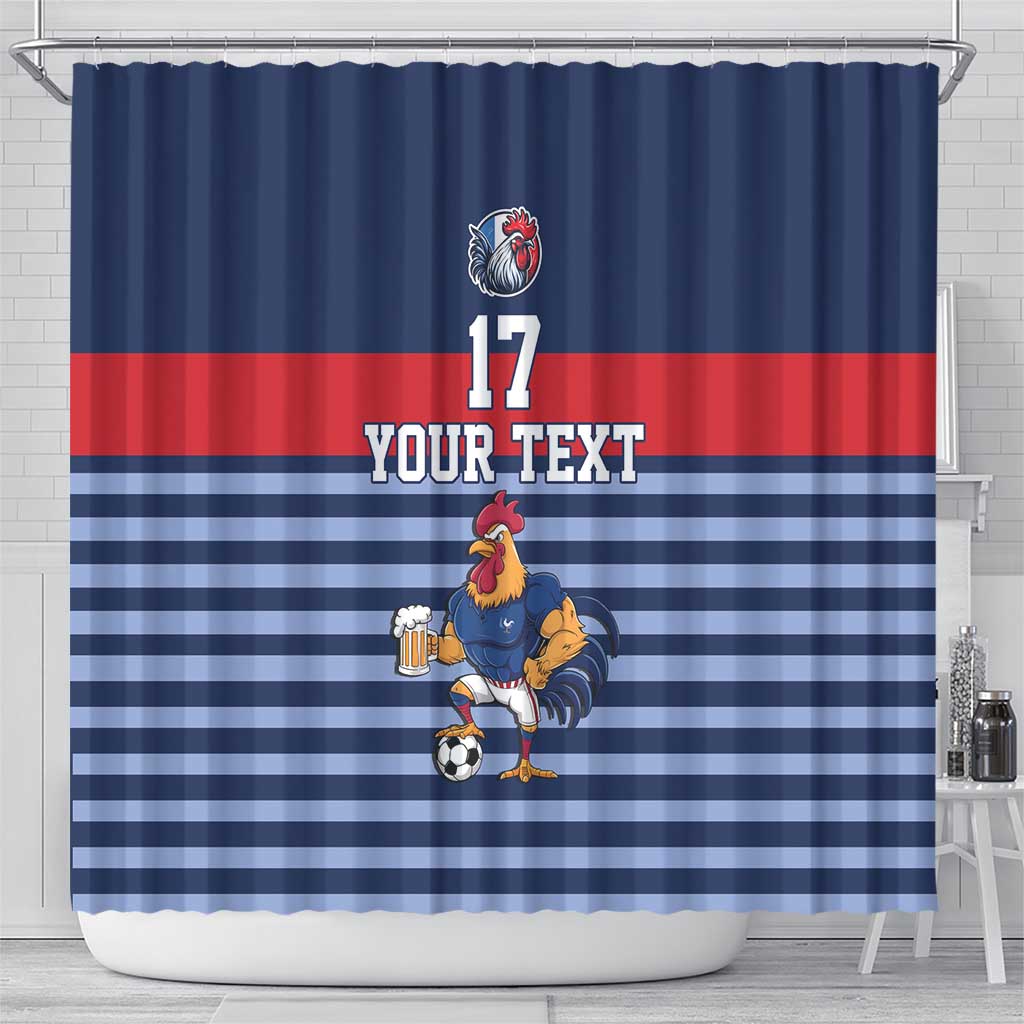 Custom France Football Shower Curtain Blue Gallic Rooster Mascot
