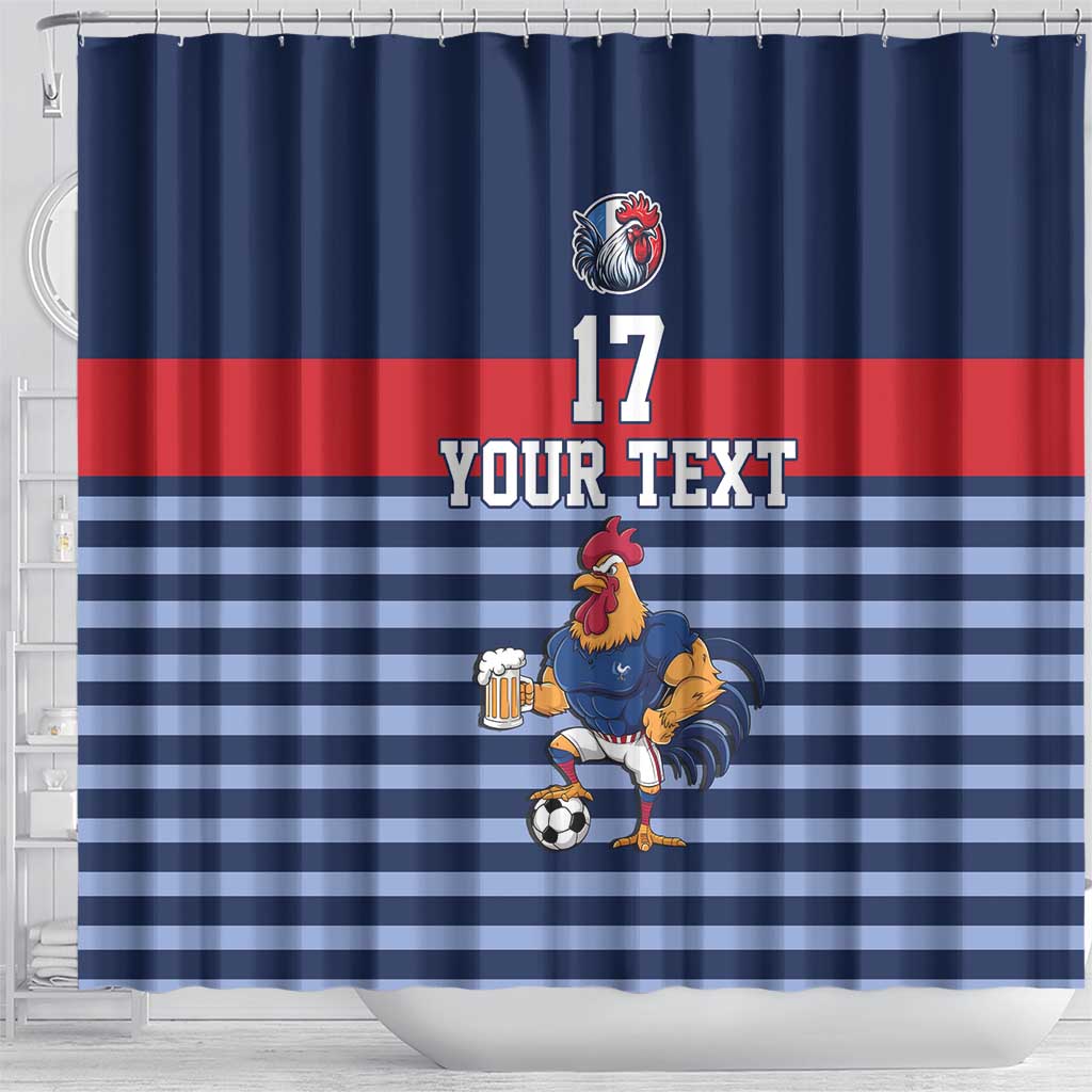 Custom France Football Shower Curtain Blue Gallic Rooster Mascot