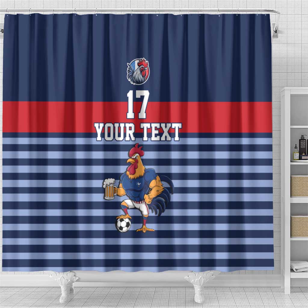 Custom France Football Shower Curtain Blue Gallic Rooster Mascot