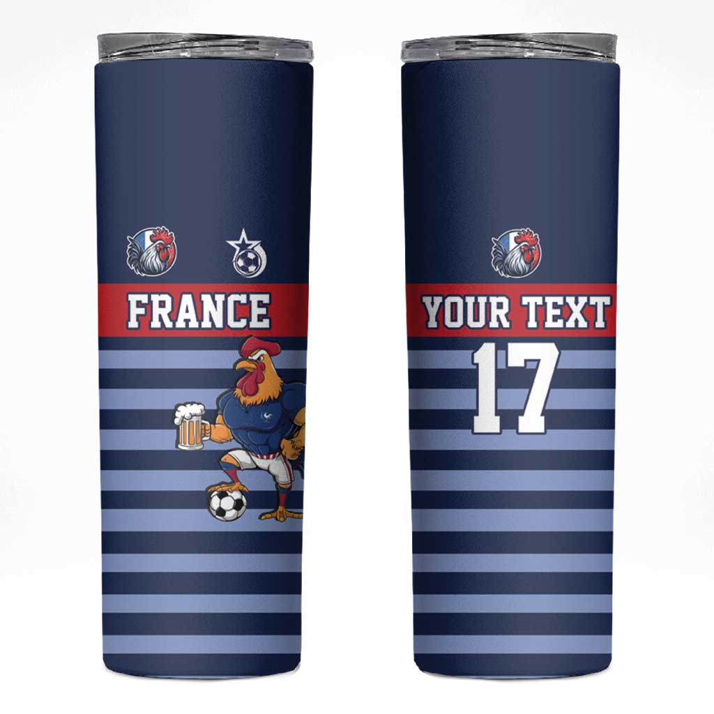 Custom France Football Skinny Tumbler Blue Gallic Rooster Mascot
