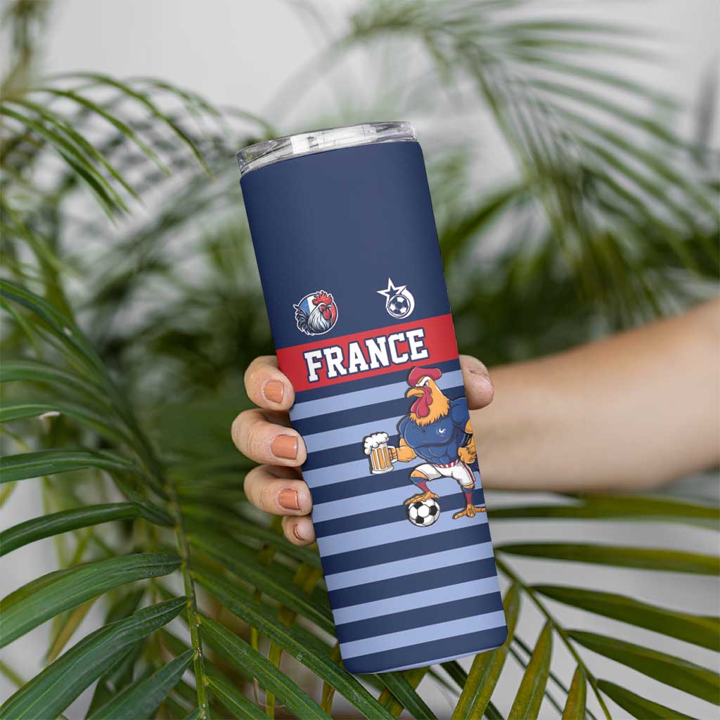 Custom France Football Skinny Tumbler Blue Gallic Rooster Mascot