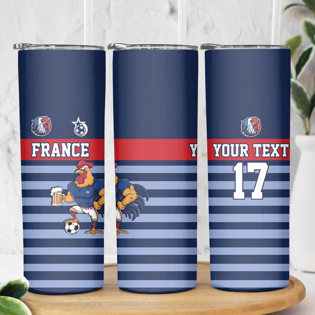 Custom France Football Skinny Tumbler Blue Gallic Rooster Mascot