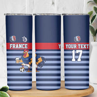 Custom France Football Skinny Tumbler Blue Gallic Rooster Mascot