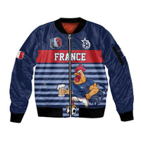 Custom France Football Sleeve Zip Bomber Jacket Blue Gallic Rooster Mascot