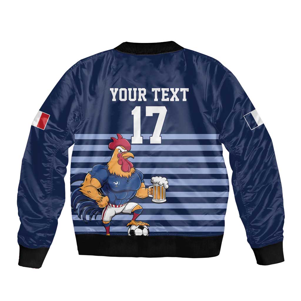 Custom France Football Sleeve Zip Bomber Jacket Blue Gallic Rooster Mascot